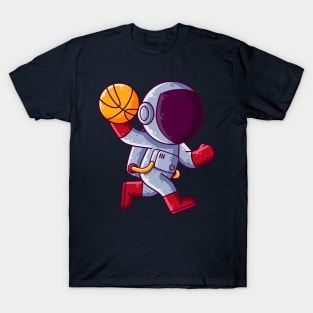 Cute Astronaut Playing Basketball Cartoon T-Shirt